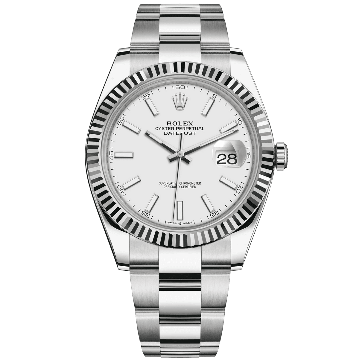Datejust 41 · Cadran blanc, index bâtons