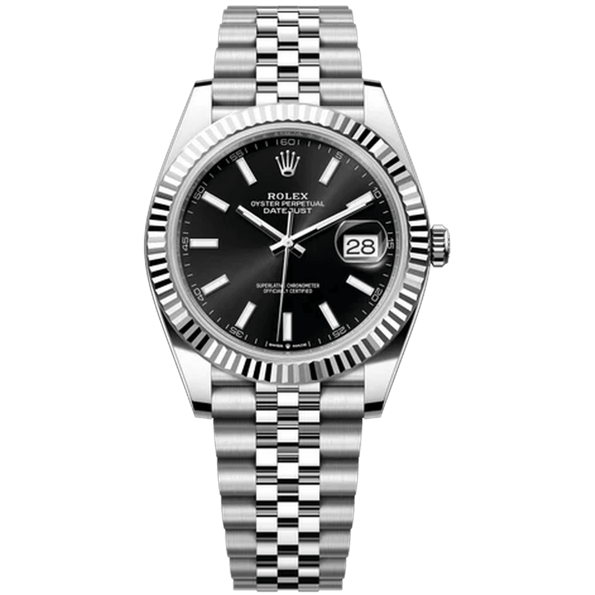 Datejust 41 · Cadran noir sur Jubilé, lunette cannelée