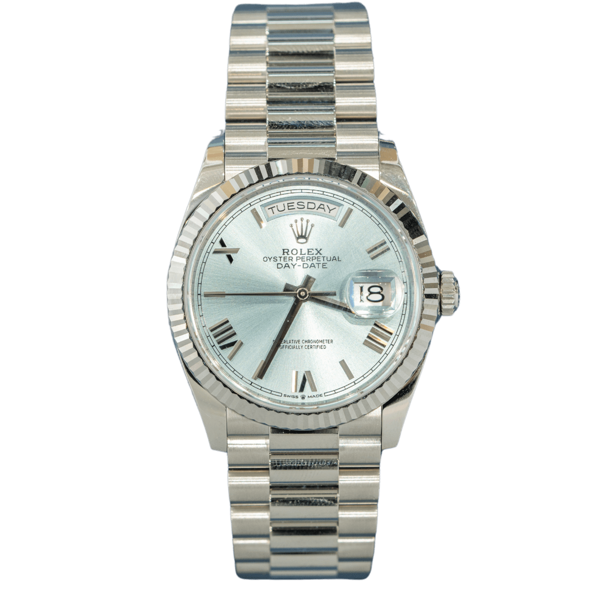 Day-Date 36 · Platine, cadran bleu glacier