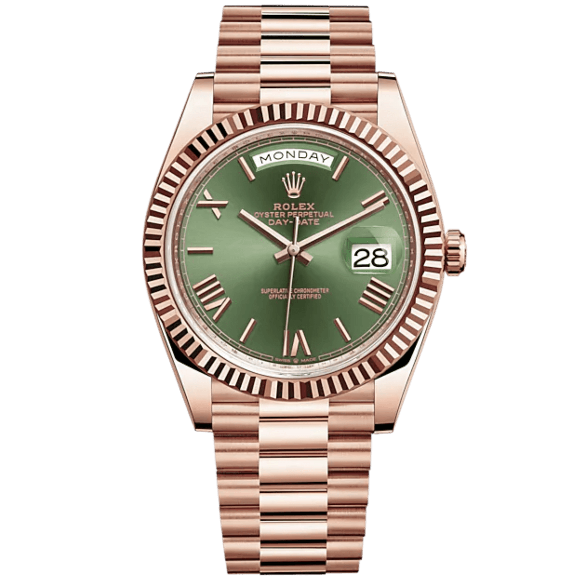 Day-Date 40 · Or Everose, cadran olive