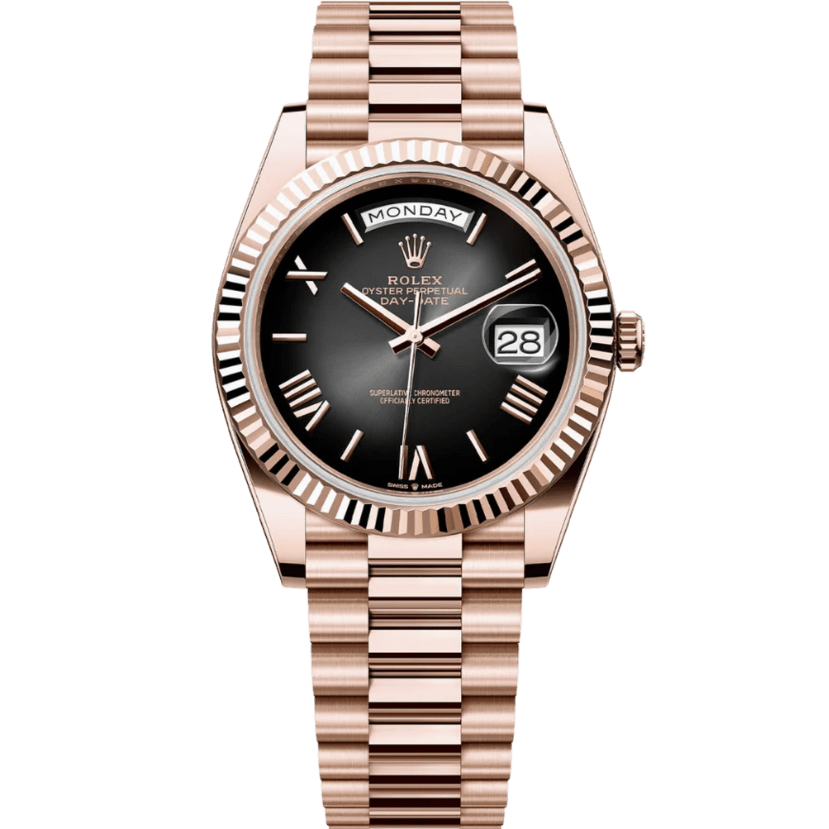 Day-Date 40 · Or Everose, cadran ombré noir