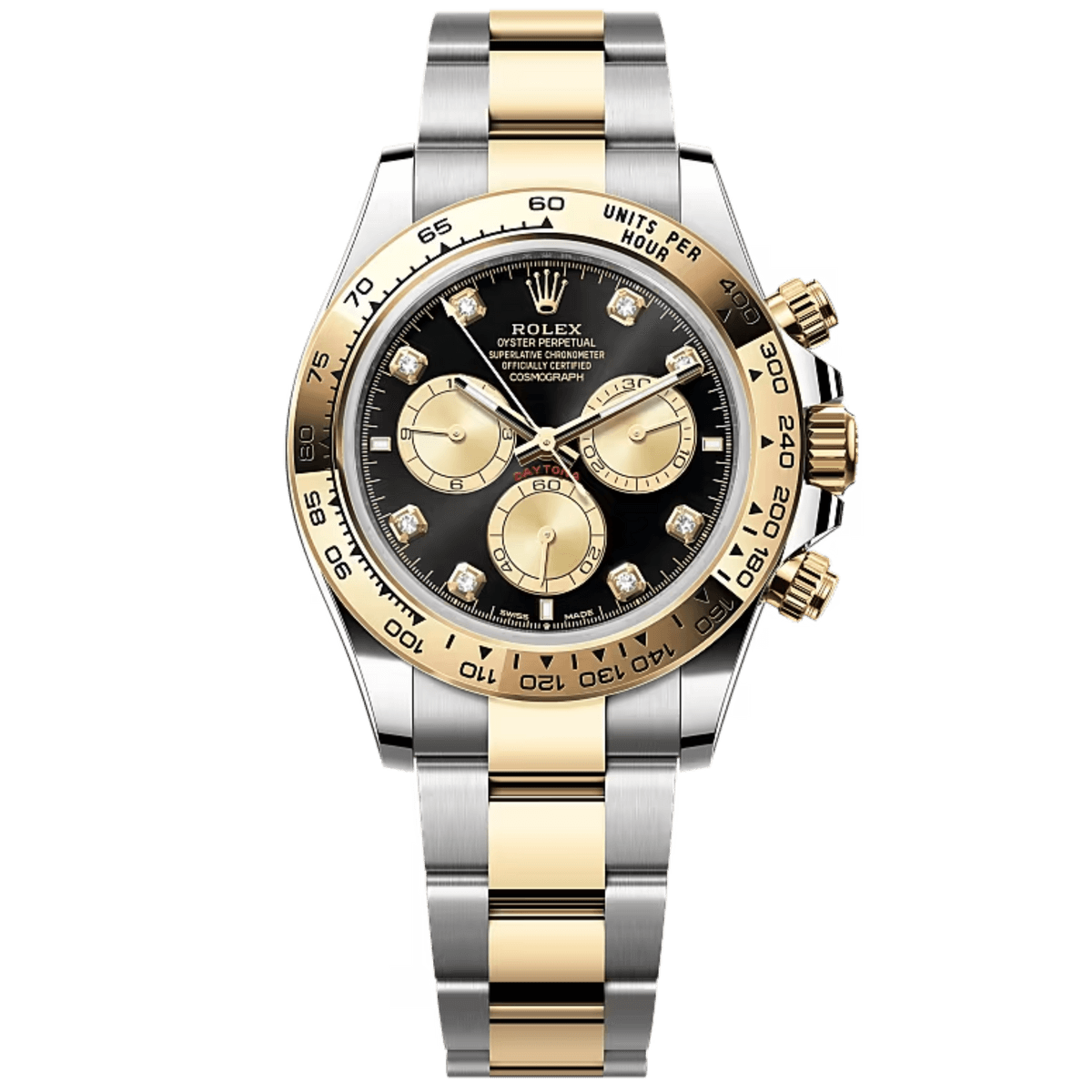 Daytona · Acier et or, cadran noir