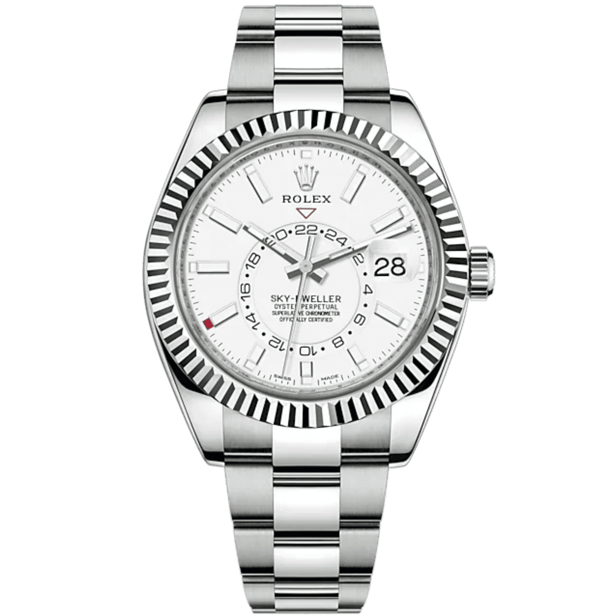 Sky-Dweller · Acier, cadran blanc sur Oyster