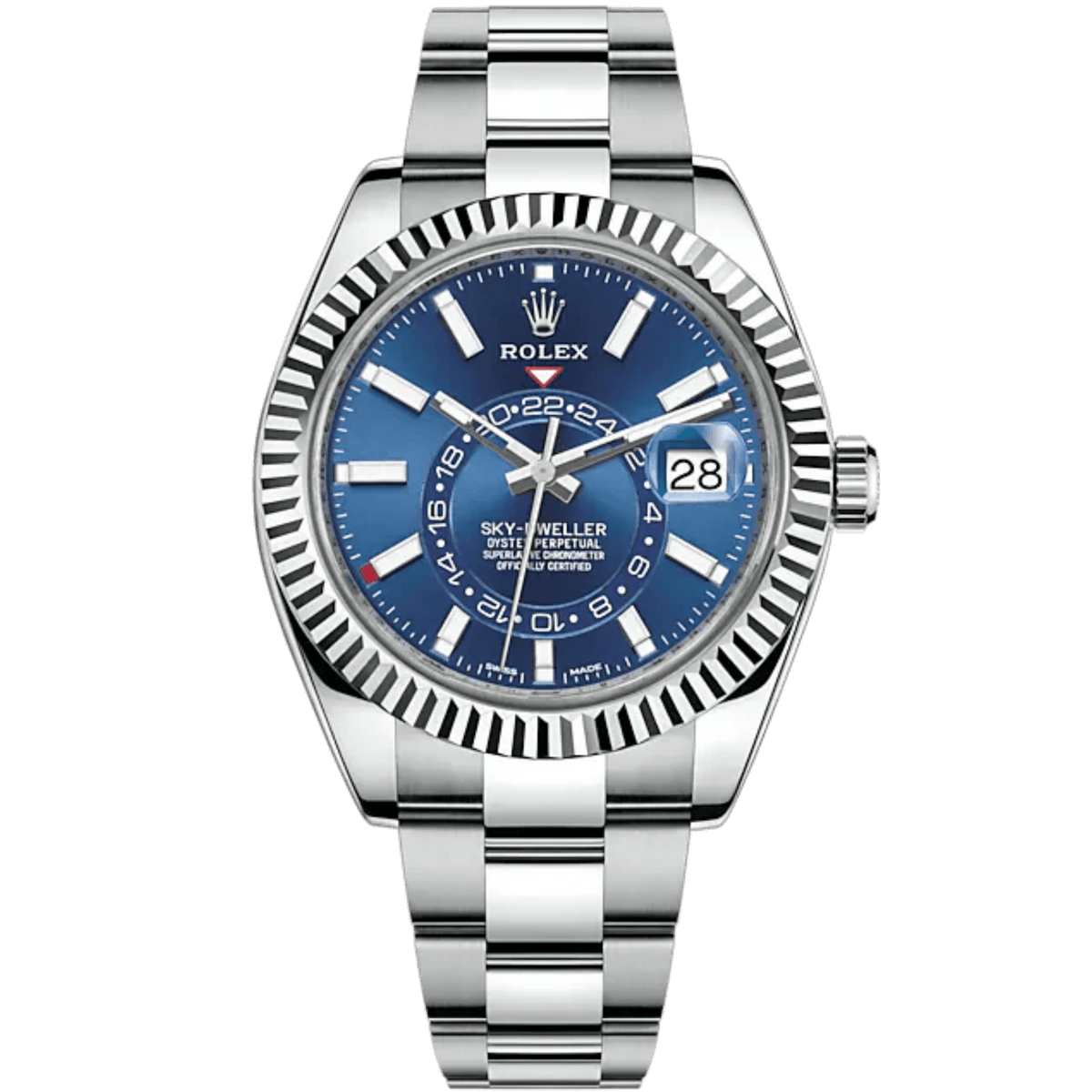 Sky-Dweller · Acier, cadran bleu sur Oyster