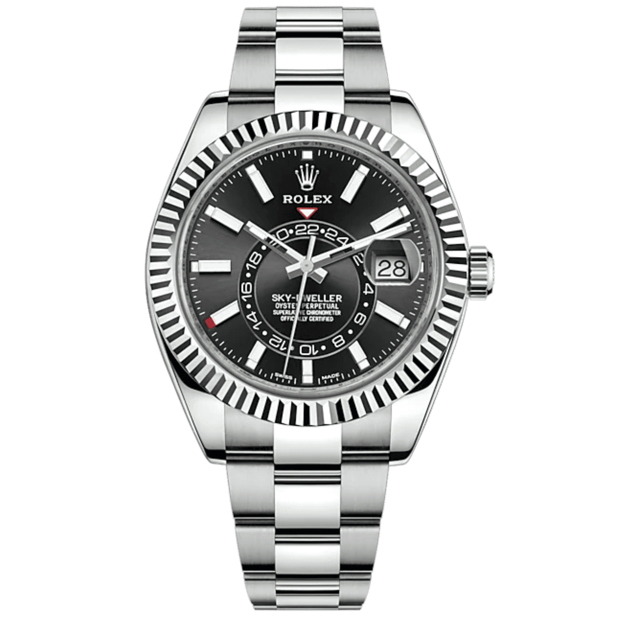 Sky-Dweller · Acier, cadran noir sur Oyster