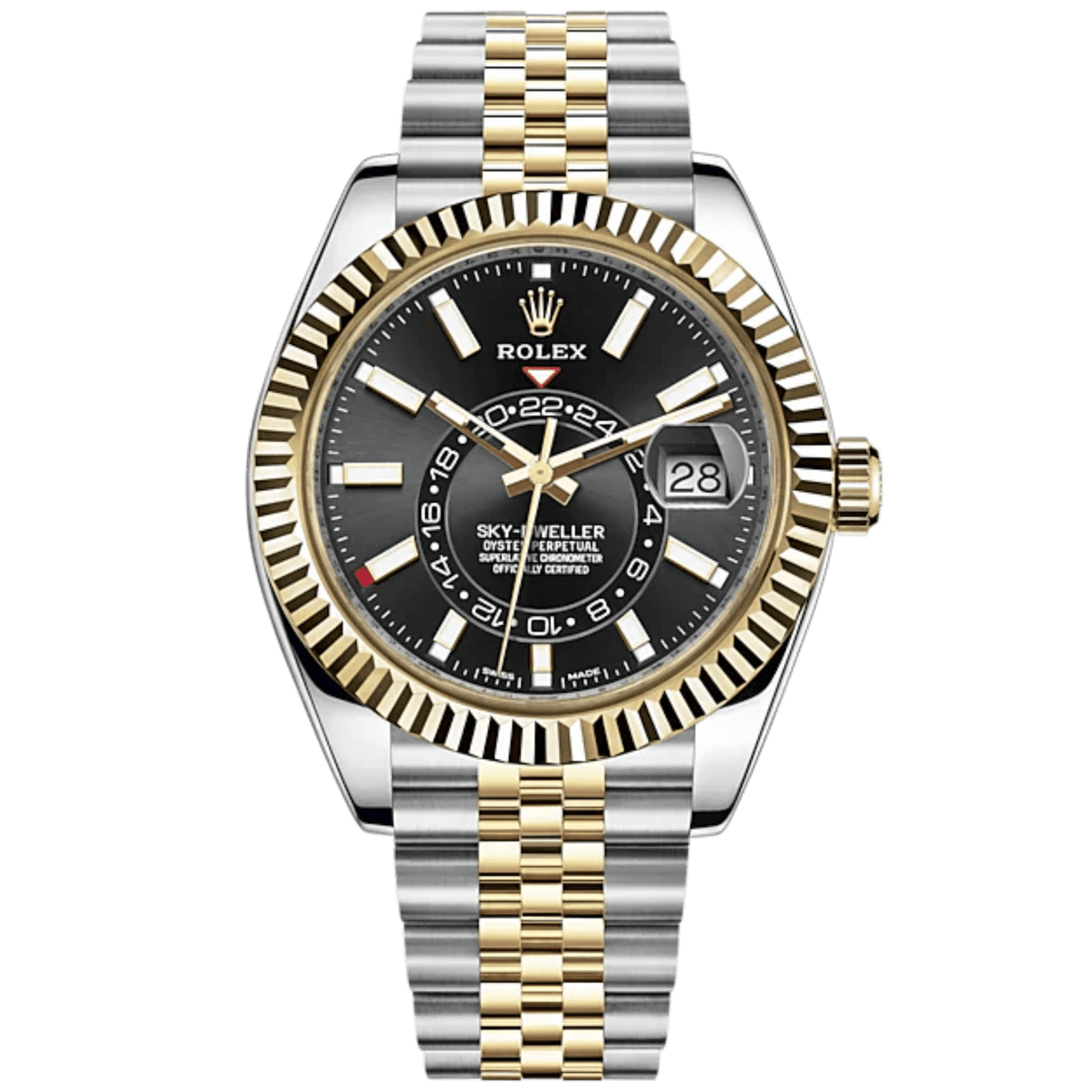Sky-Dweller · Acier et or jaune, cadran noir