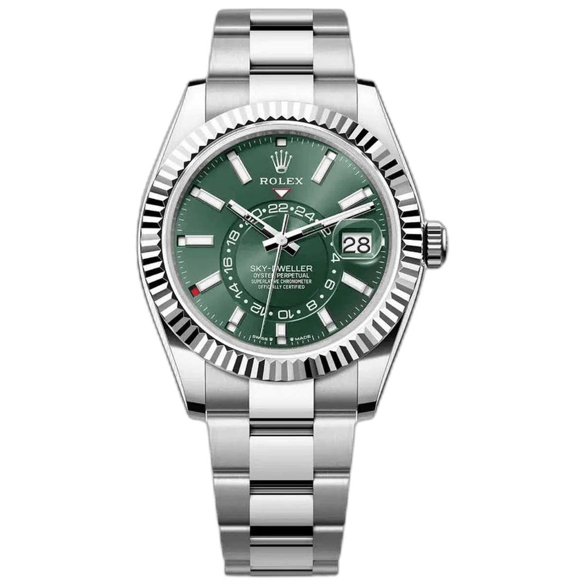 Sky-Dweller · Acier, cadran vert sur Oyster