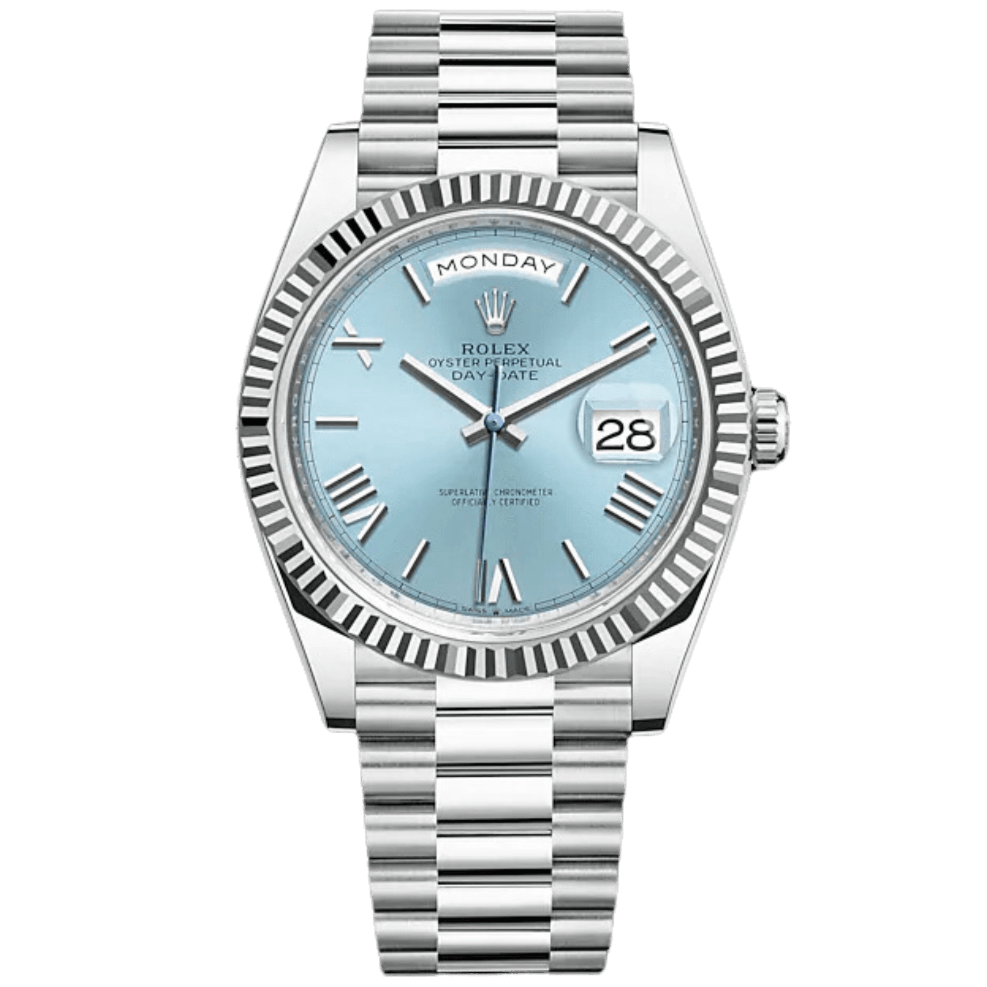 Day-Date 40 · Platine, cadran bleu glacier
