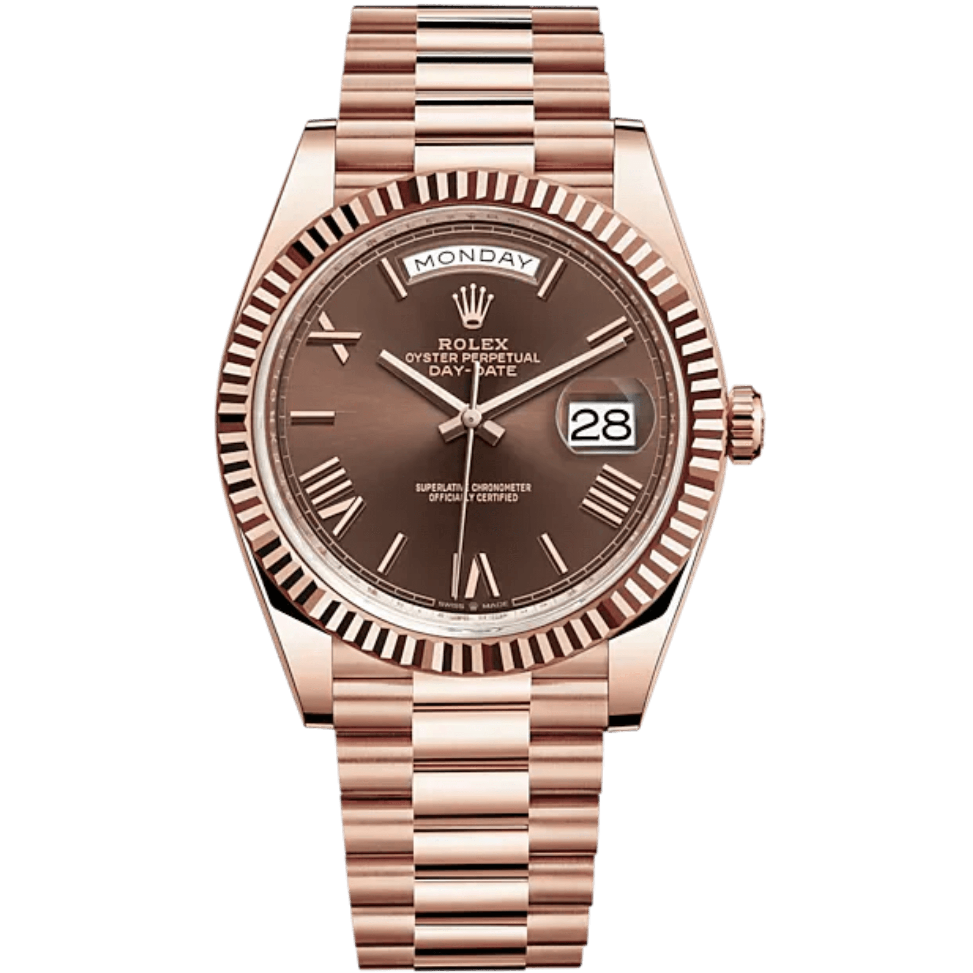 Day-Date 40 · Or Everose, cadran chocolat
