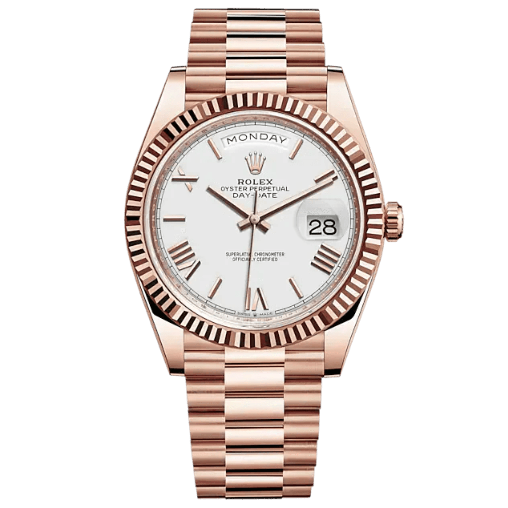 Day-Date 40 · Or Everose, cadran blanc